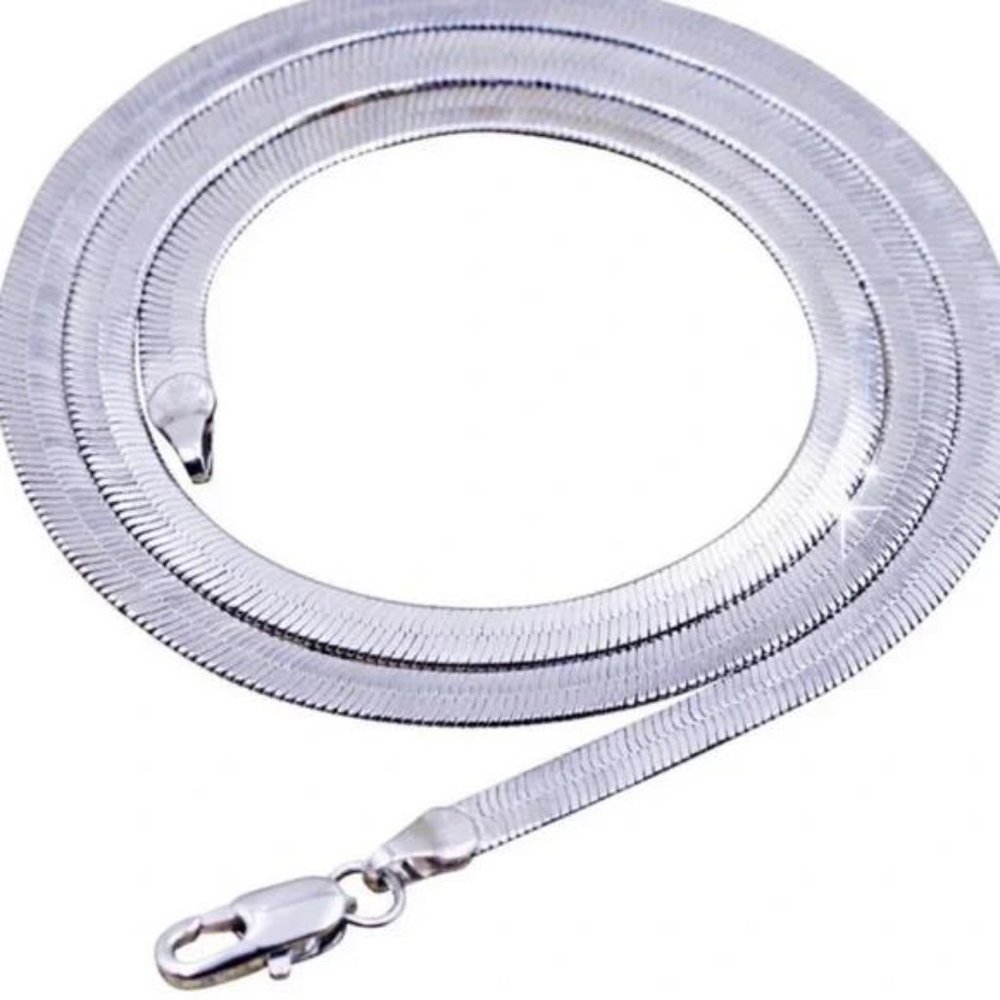 NEW “20” 925 STERLING SILVER SNAKE FLATE NECKLACE - Picture 2 of 7